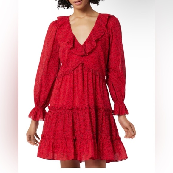Joie Dresses & Skirts - Joie Adanson Mini French Girl Red Dress in True Red Frilly Plum Perfect Sz Small